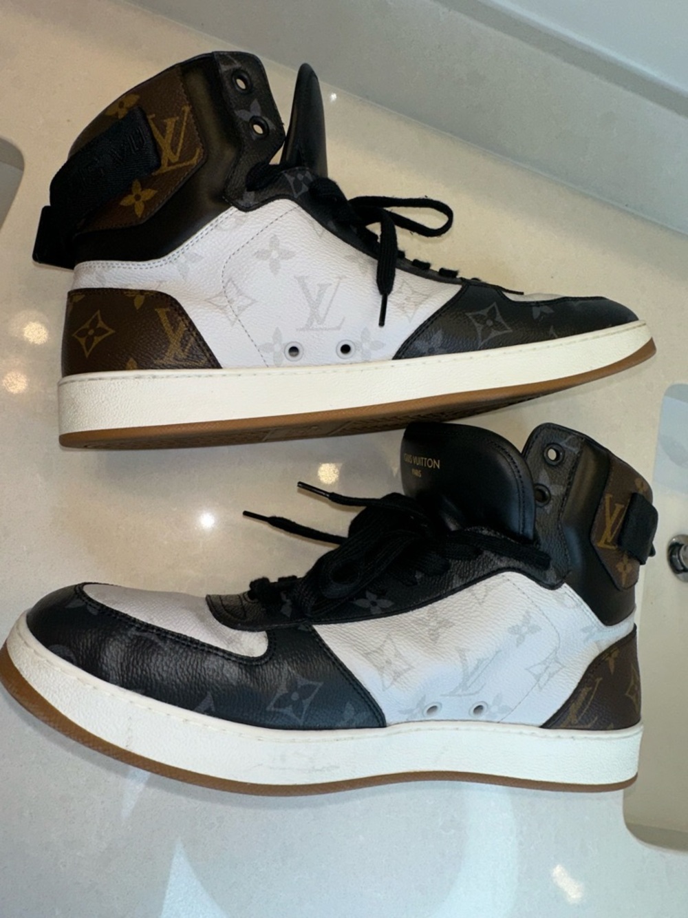 Louis Vuitton Black & White Monogram High-Top Sneakers